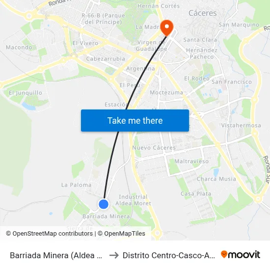 Barriada Minera (Aldea Moret) to Distrito Centro-Casco-Antiguo map