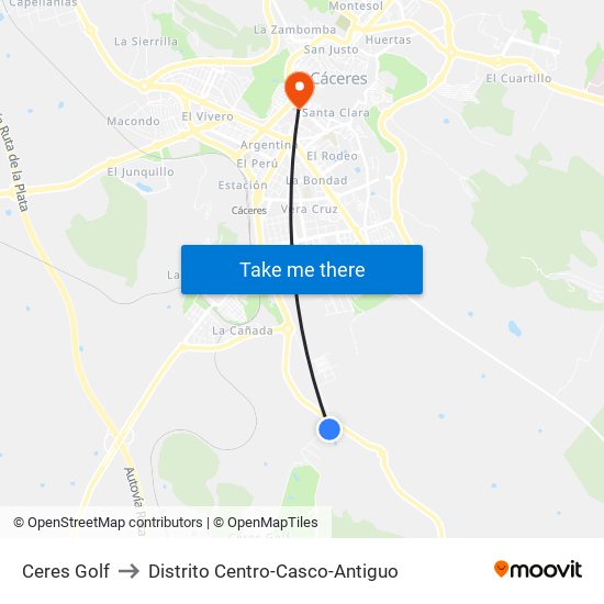 Ceres Golf to Distrito Centro-Casco-Antiguo map
