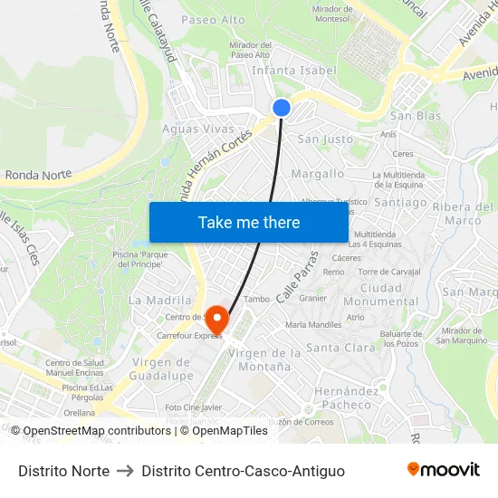 Distrito Norte to Distrito Centro-Casco-Antiguo map