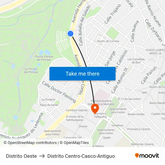 Distrito Oeste to Distrito Centro-Casco-Antiguo map