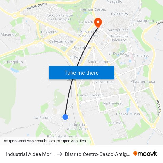 Industrial Aldea Moret to Distrito Centro-Casco-Antiguo map