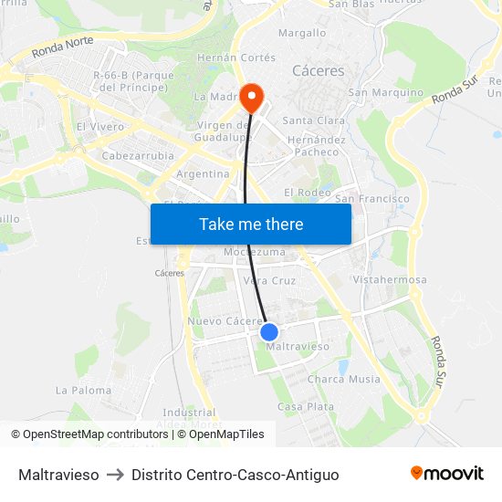 Maltravieso to Distrito Centro-Casco-Antiguo map