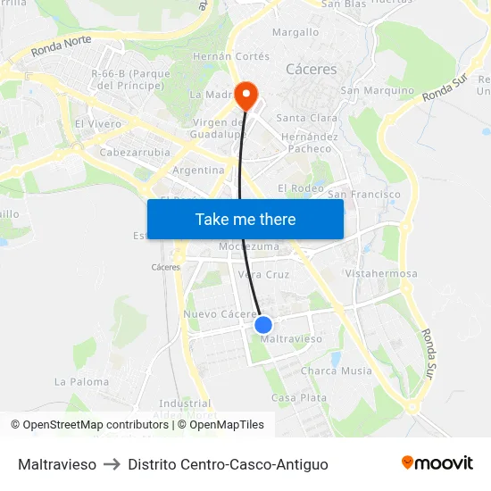 Maltravieso to Distrito Centro-Casco-Antiguo map