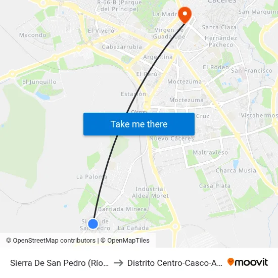 Sierra De San Pedro (Río Tinto) to Distrito Centro-Casco-Antiguo map