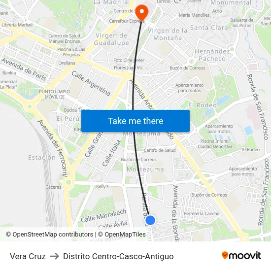 Vera Cruz to Distrito Centro-Casco-Antiguo map