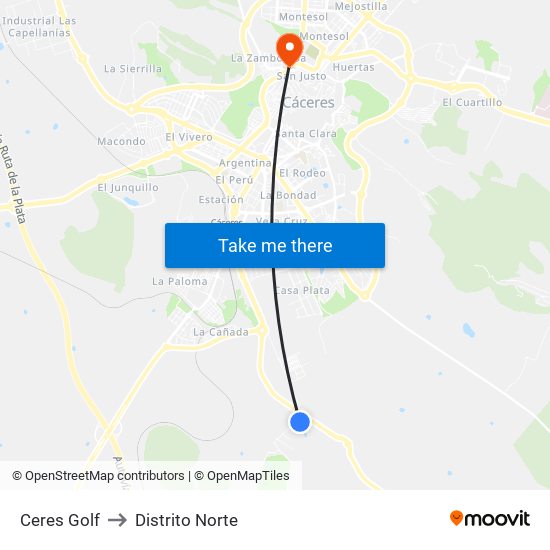 Ceres Golf to Distrito Norte map