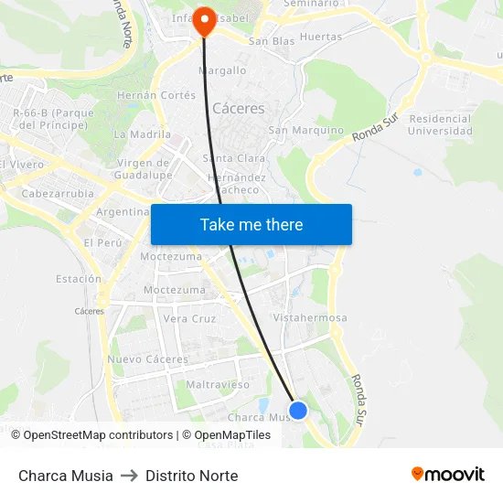 Charca Musia to Distrito Norte map