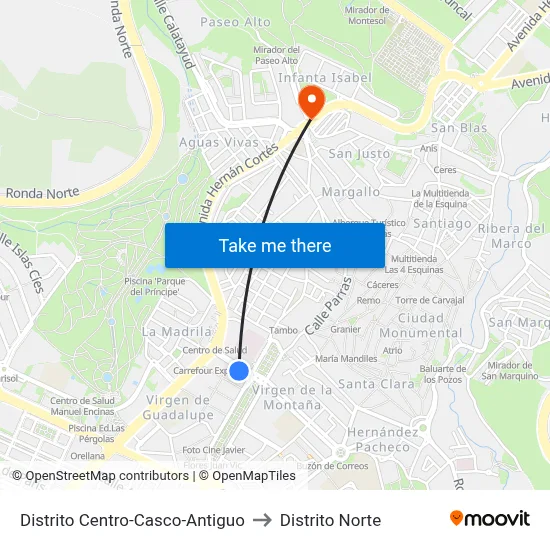 Distrito Centro-Casco-Antiguo to Distrito Norte map