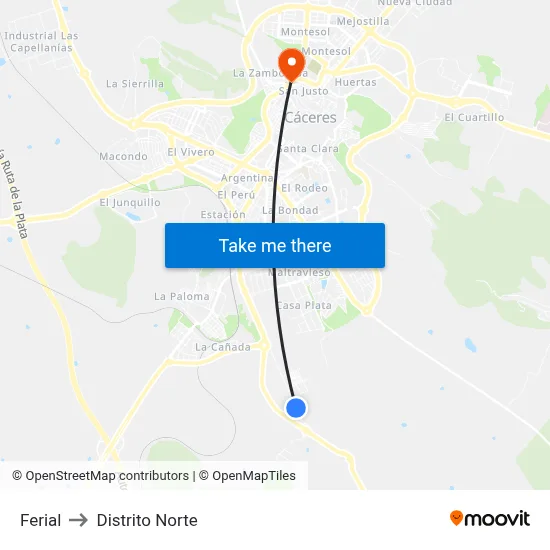 Ferial to Distrito Norte map
