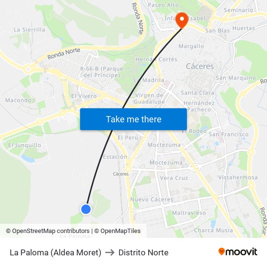 La Paloma (Aldea Moret) to Distrito Norte map