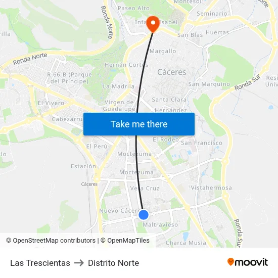 Las Trescientas to Distrito Norte map