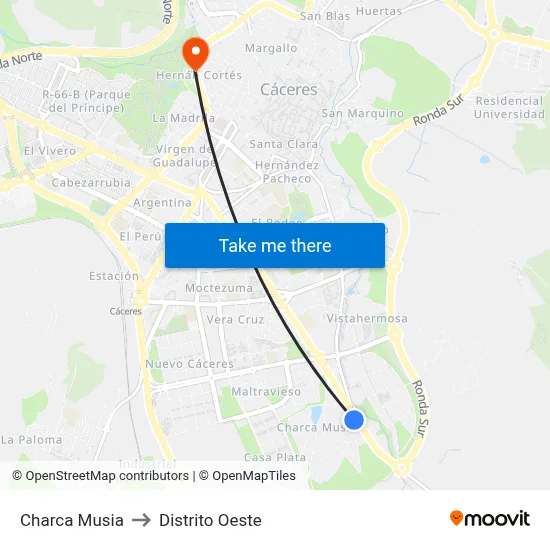 Charca Musia to Distrito Oeste map