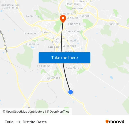 Ferial to Distrito Oeste map