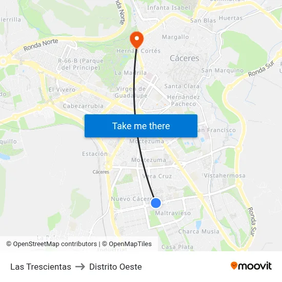 Las Trescientas to Distrito Oeste map