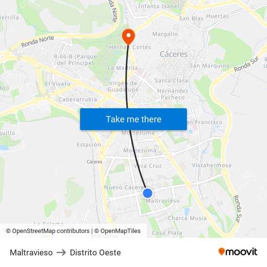 Maltravieso to Distrito Oeste map