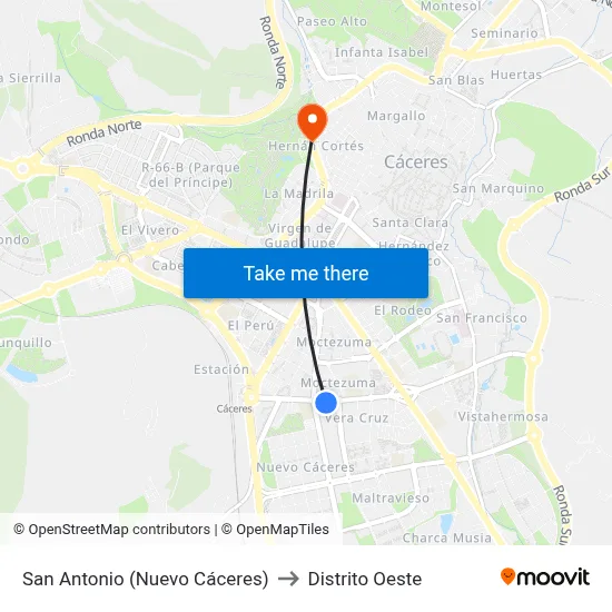 San Antonio (Nuevo Cáceres) to Distrito Oeste map