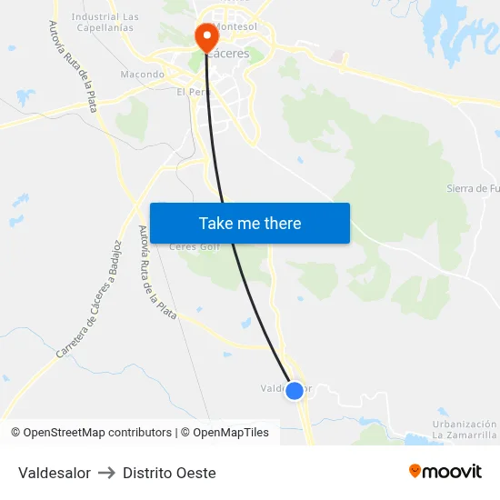 Valdesalor to Distrito Oeste map