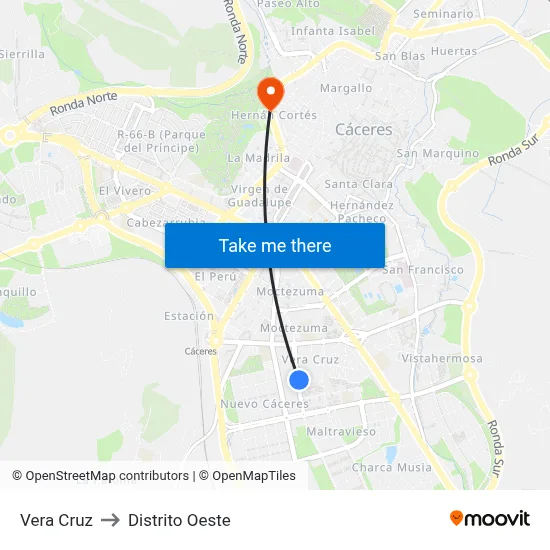 Vera Cruz to Distrito Oeste map