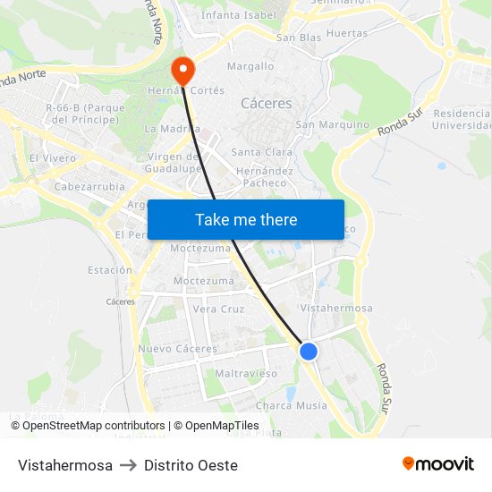 Vistahermosa to Distrito Oeste map