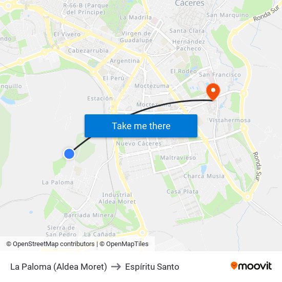 La Paloma (Aldea Moret) to Espíritu Santo map