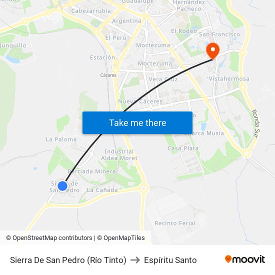 Sierra De San Pedro (Río Tinto) to Espíritu Santo map