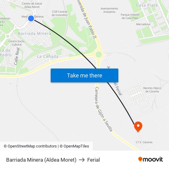 Barriada Minera (Aldea Moret) to Ferial map