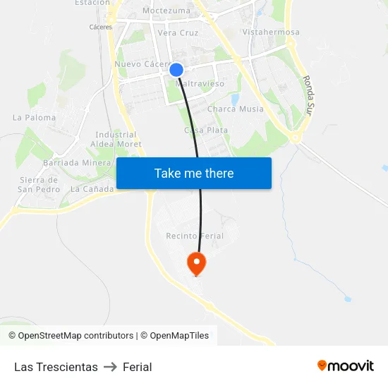 Las Trescientas to Ferial map