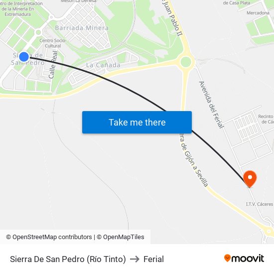 Sierra De San Pedro (Río Tinto) to Ferial map