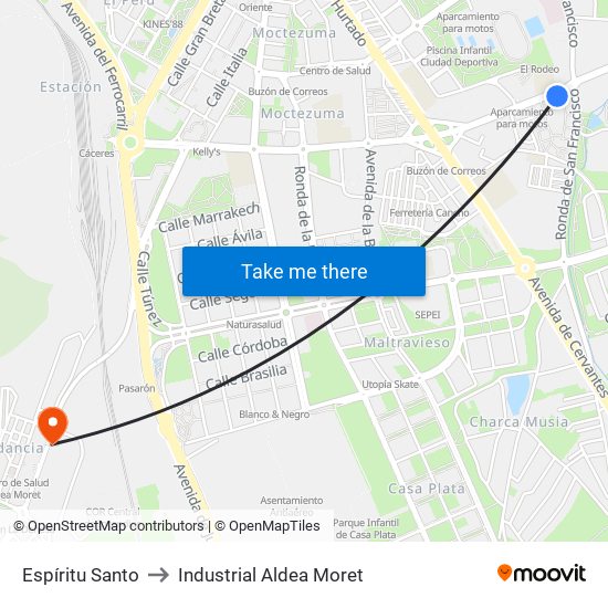 Espíritu Santo to Industrial Aldea Moret map