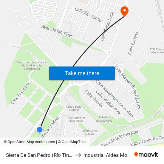 Sierra De San Pedro (Río Tinto) to Industrial Aldea Moret map
