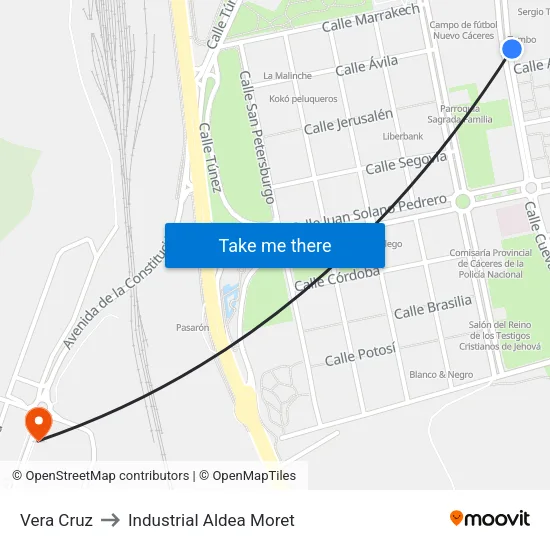 Vera Cruz to Industrial Aldea Moret map