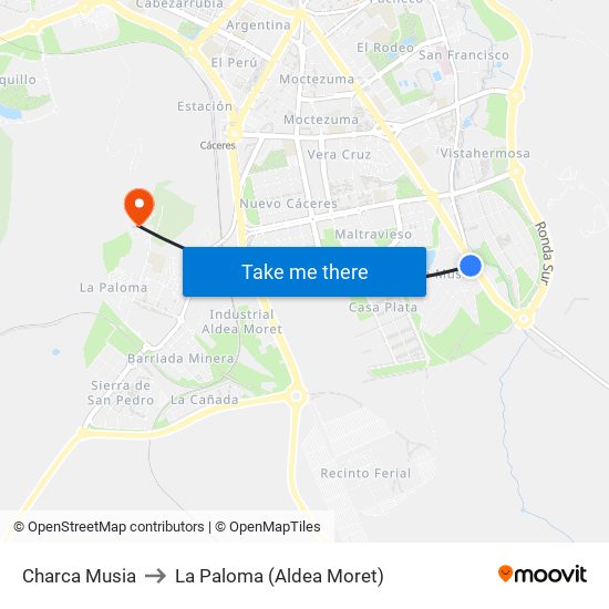 Charca Musia to La Paloma (Aldea Moret) map