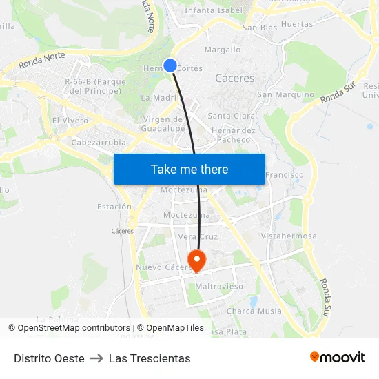 Distrito Oeste to Las Trescientas map