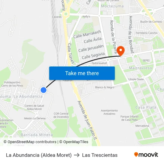 La Abundancia (Aldea Moret) to Las Trescientas map