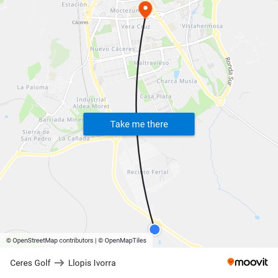 Ceres Golf to Llopis Ivorra map