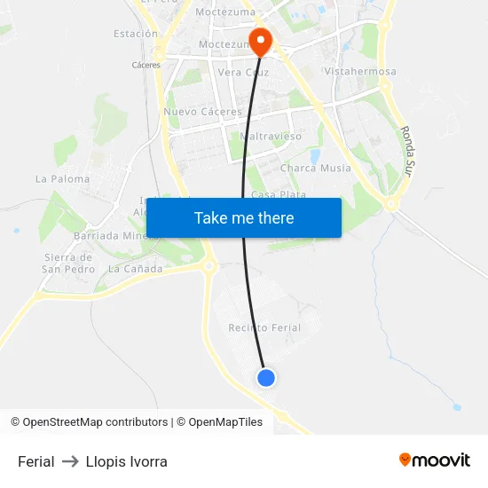 Ferial to Llopis Ivorra map