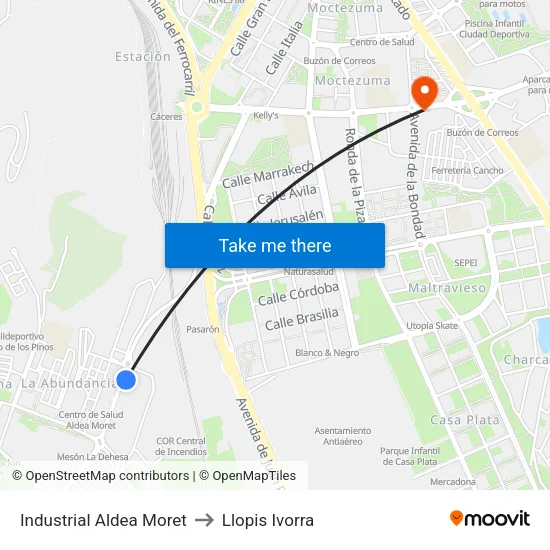 Industrial Aldea Moret to Llopis Ivorra map