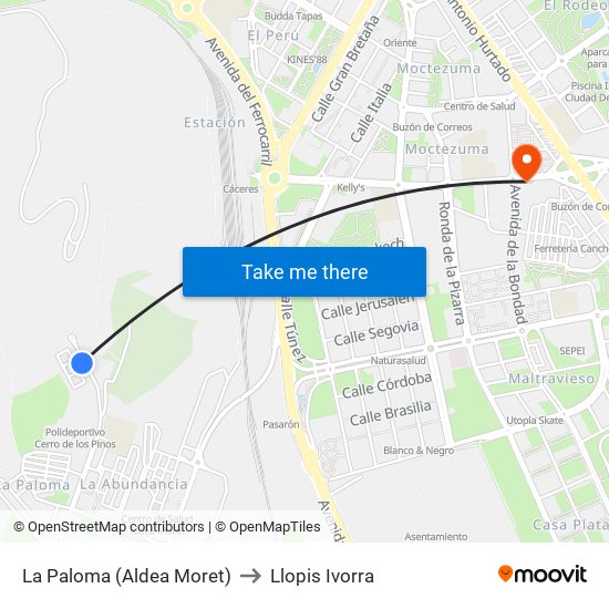 La Paloma (Aldea Moret) to Llopis Ivorra map