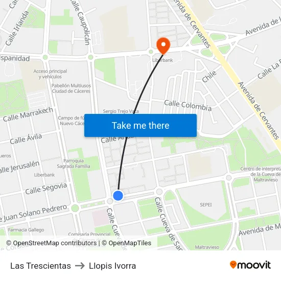 Las Trescientas to Llopis Ivorra map