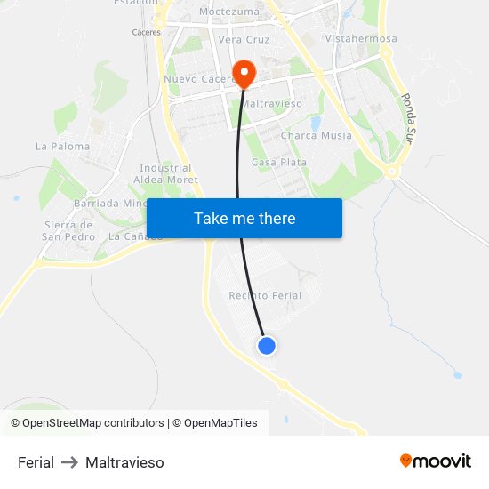 Ferial to Maltravieso map
