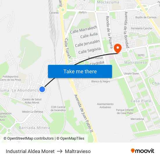 Industrial Aldea Moret to Maltravieso map