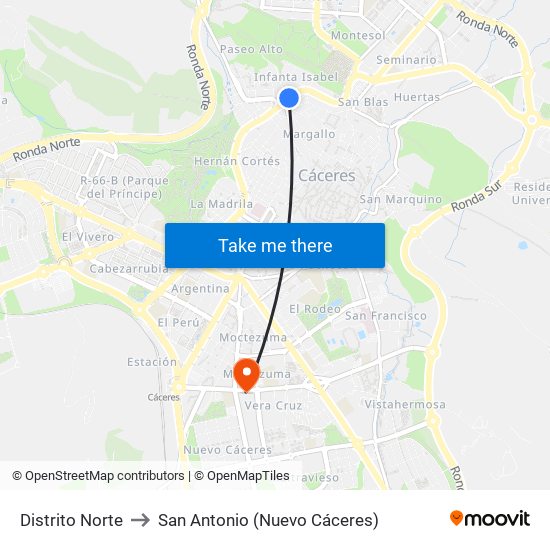 Distrito Norte to San Antonio (Nuevo Cáceres) map