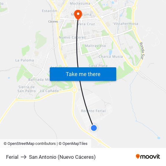 Ferial to San Antonio (Nuevo Cáceres) map