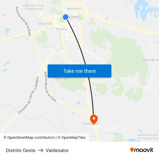 Distrito Oeste to Valdesalor map