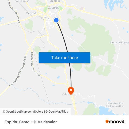 Espíritu Santo to Valdesalor map