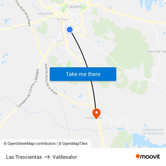 Las Trescientas to Valdesalor map