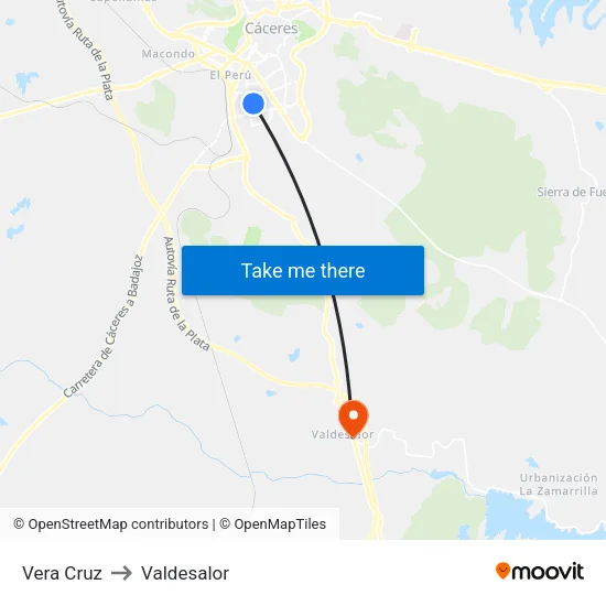 Vera Cruz to Valdesalor map