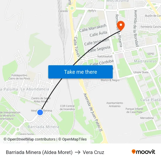 Barriada Minera (Aldea Moret) to Vera Cruz map