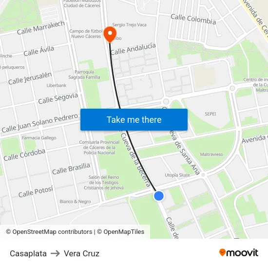 Casaplata to Vera Cruz map
