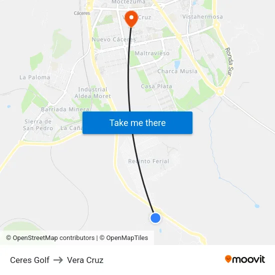 Ceres Golf to Vera Cruz map
